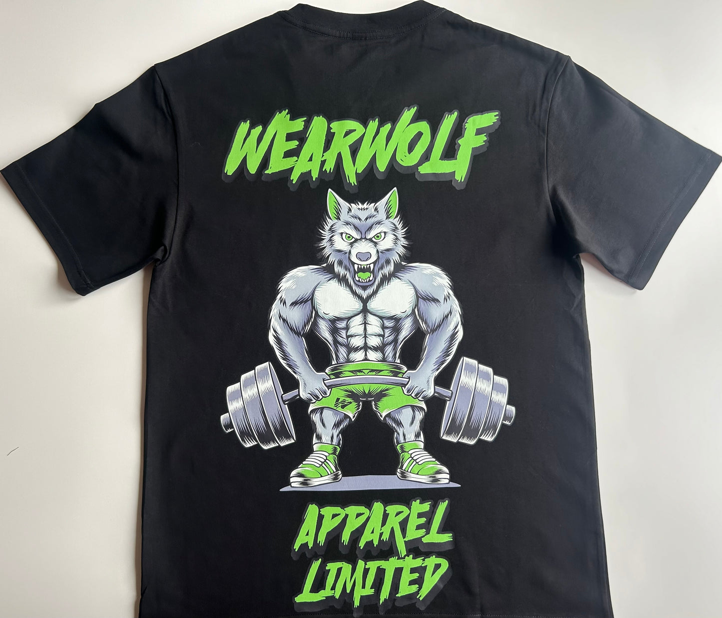 Wolf Design Oversized Tee - Black/ Green