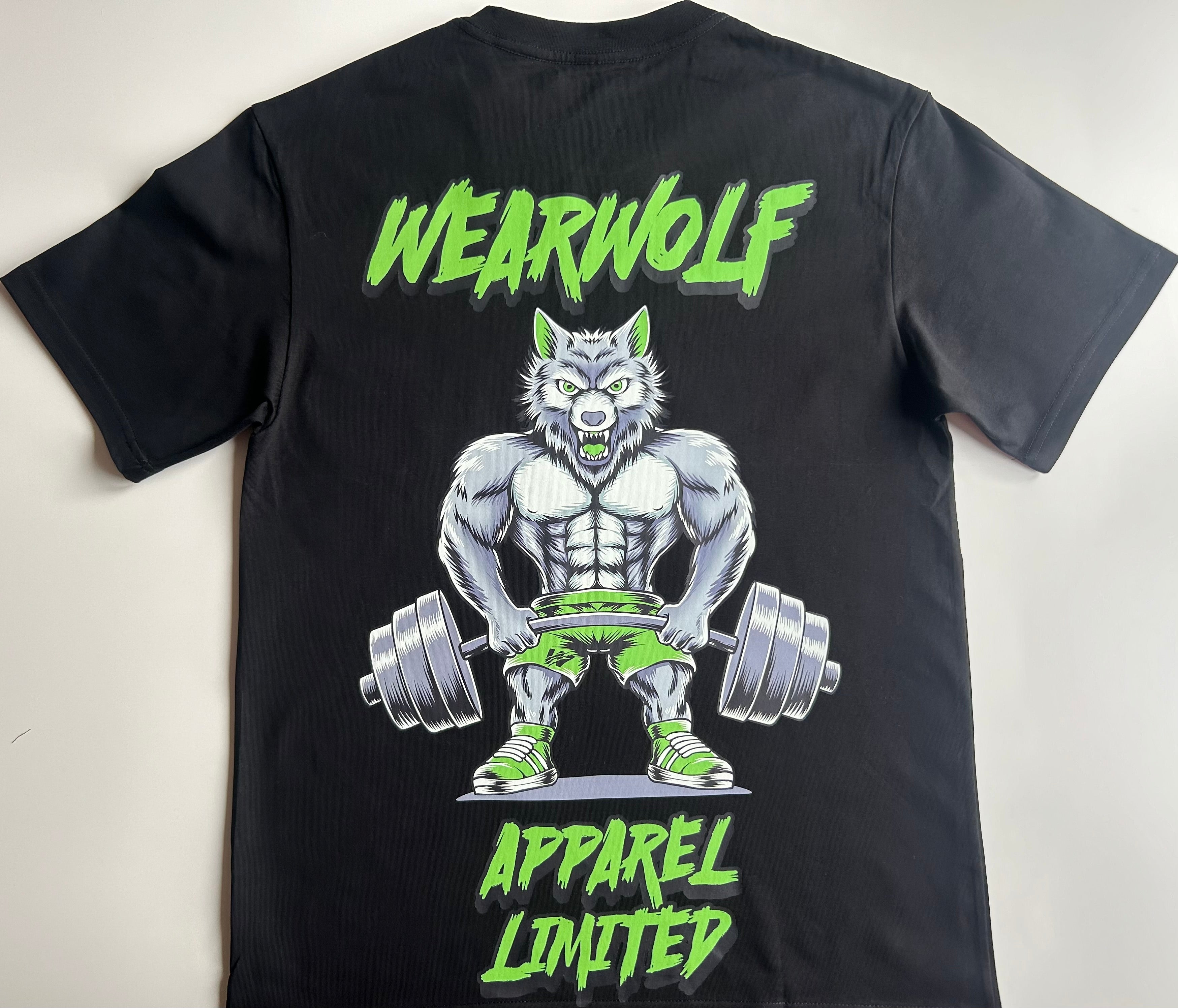 Wolf Design Oversized Tee - Black/ Green