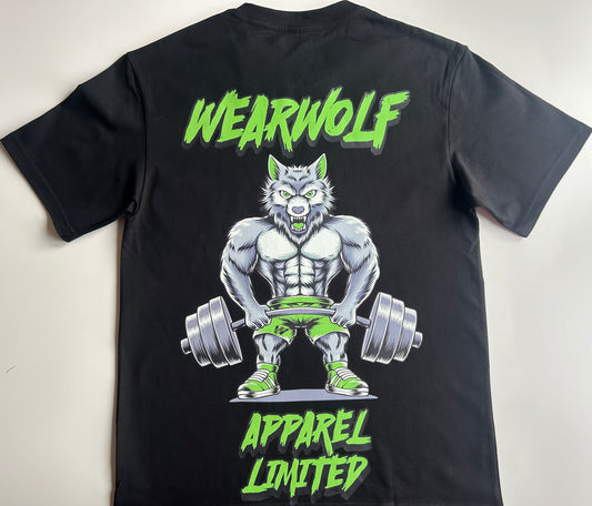 Wolf Design Oversized Tee - Black/ Green